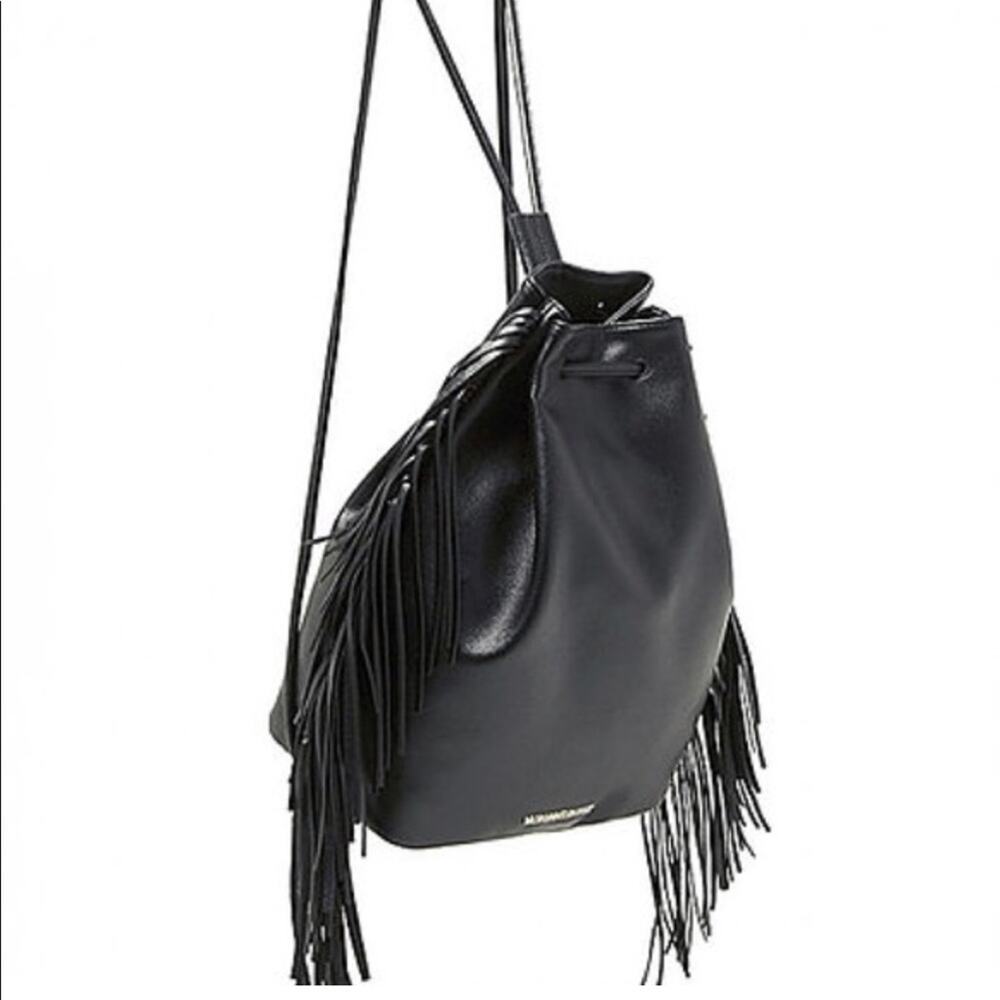 Y2k Victoria’s Secret Black Faux Leather Drawstring Tassel Backpack - Picture 2 of 12